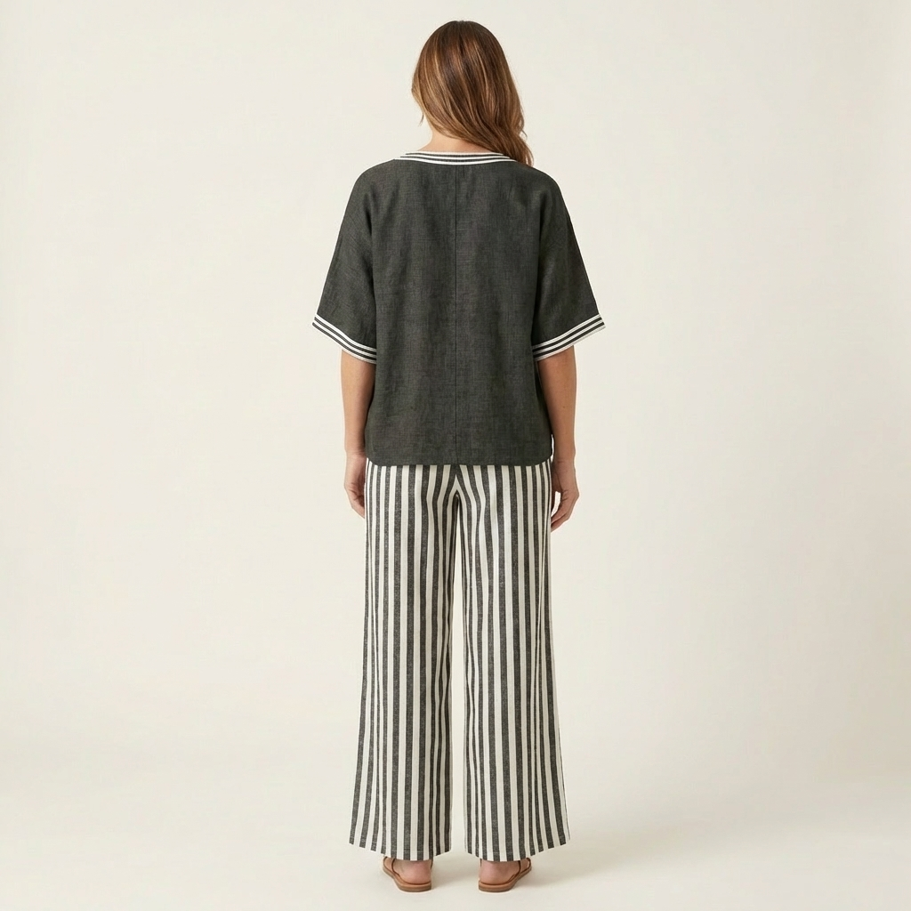 Juliana™ | V-Neck Varsity Top & Stripe Wide-Leg Set