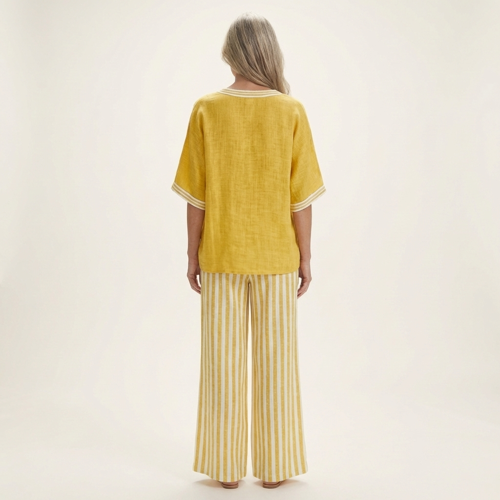 Juliana™ | V-Neck Varsity Top & Stripe Wide-Leg Set