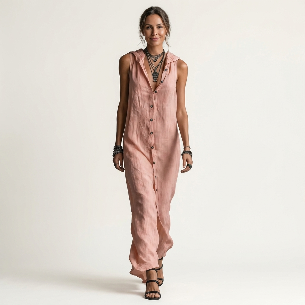 Mirabell™ | Hooded Button-Front Sleeveless Maxi Dress