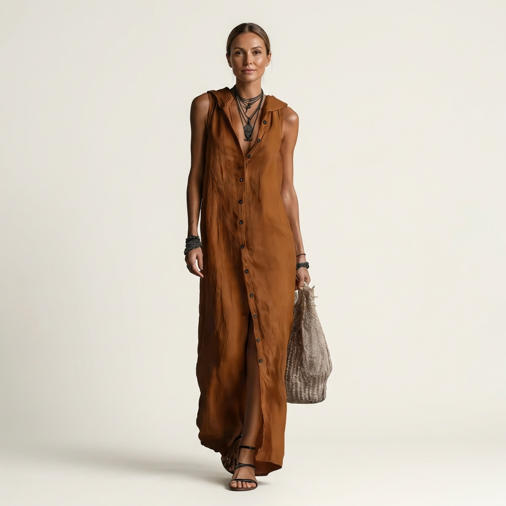 Mirabell™ | Hooded Button-Front Sleeveless Maxi Dress