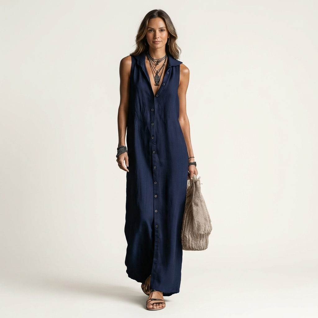 Mirabell™ | Hooded Button-Front Sleeveless Maxi Dress