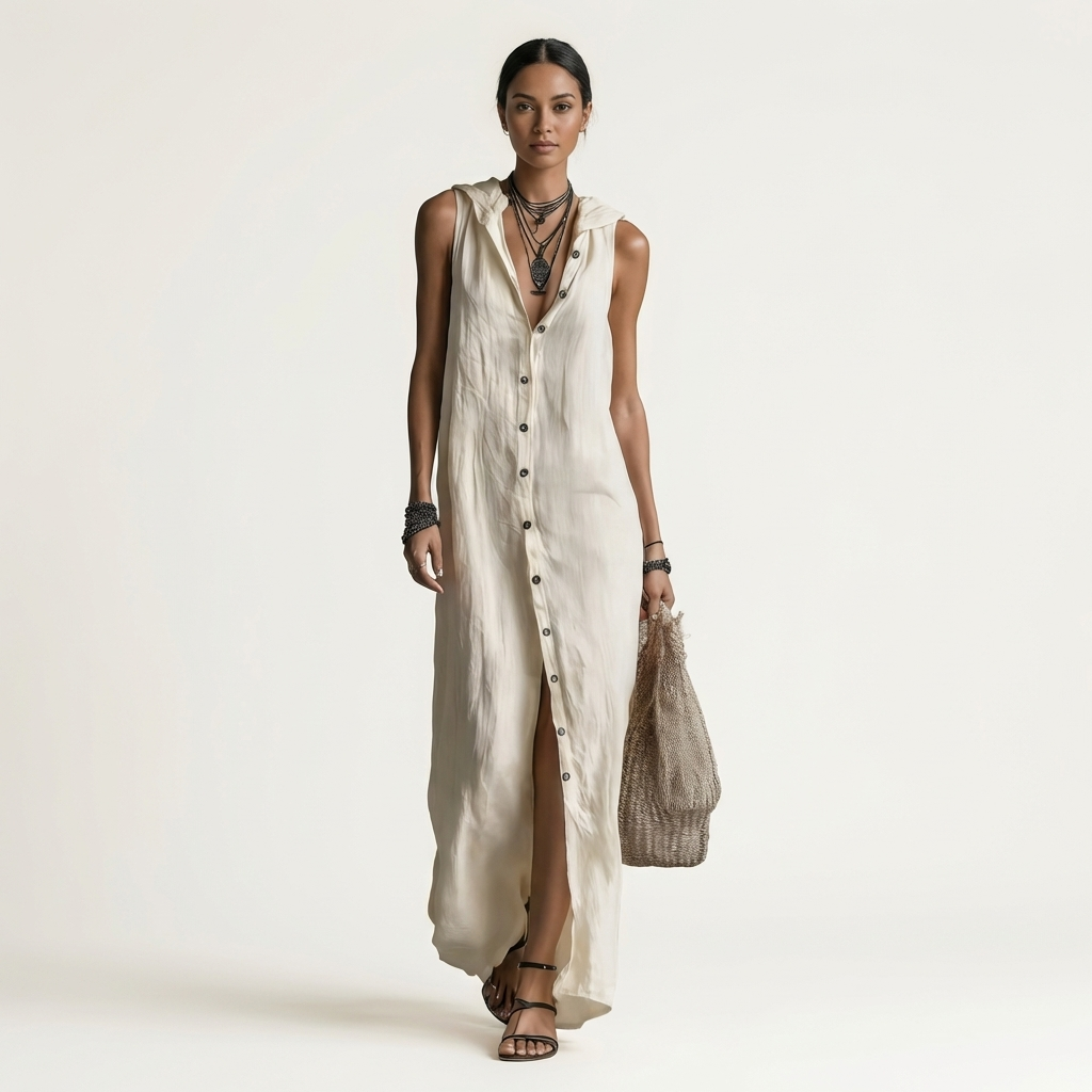 Mirabell™ | Hooded Button-Front Sleeveless Maxi Dress