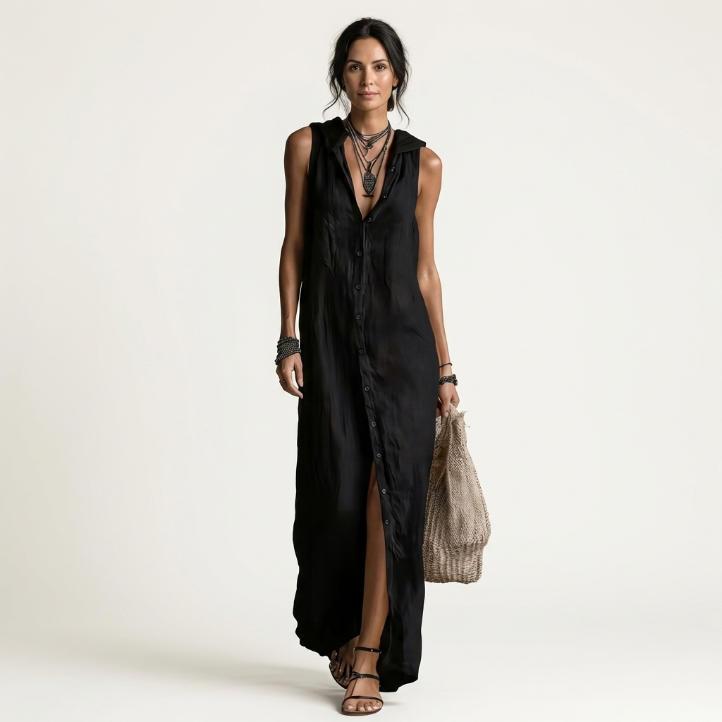 Mirabell™ | Hooded Button-Front Sleeveless Maxi Dress