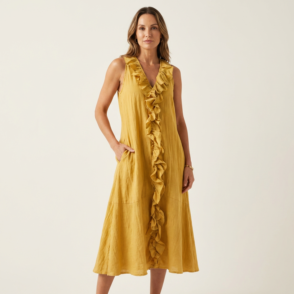 Vicky™ | Ruffle-Front V-Neck Sleeveless Maxi Dress