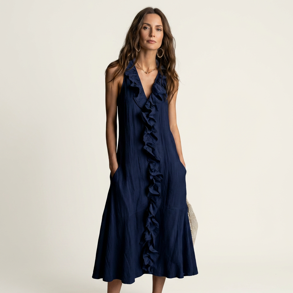 Vicky™ | Ruffle-Front V-Neck Sleeveless Maxi Dress