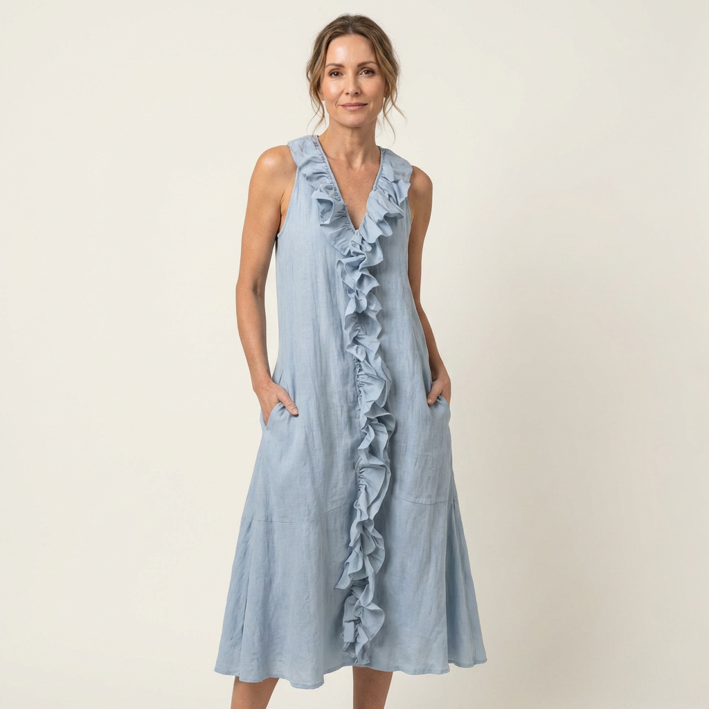 Vicky™ | Ruffle-Front V-Neck Sleeveless Maxi Dress