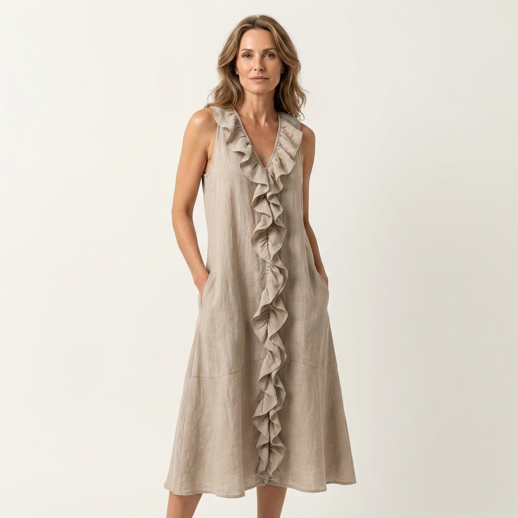 Vicky™ | Ruffle-Front V-Neck Sleeveless Maxi Dress