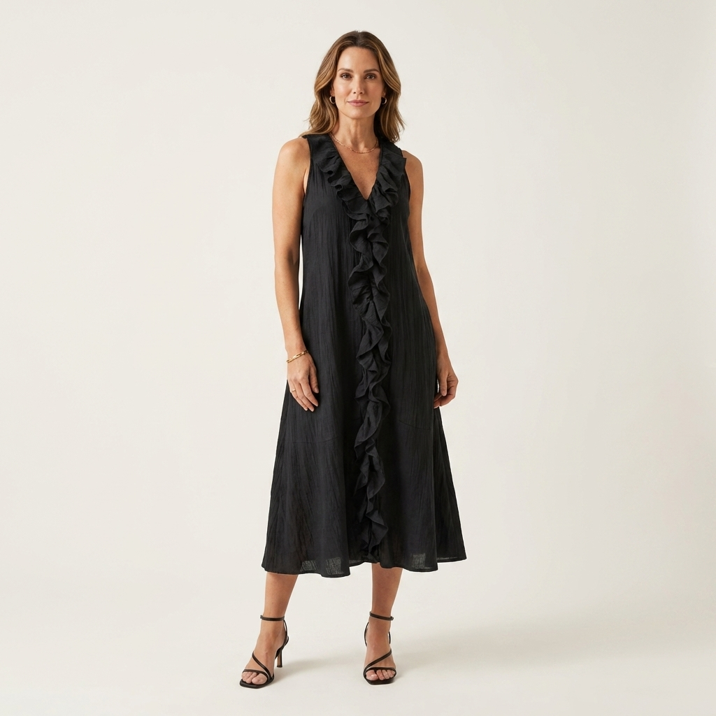 Vicky™ | Ruffle-Front V-Neck Sleeveless Maxi Dress