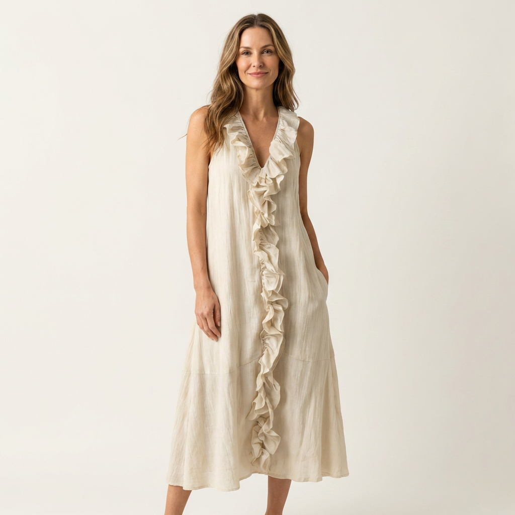 Vicky™ | Ruffle-Front V-Neck Sleeveless Maxi Dress