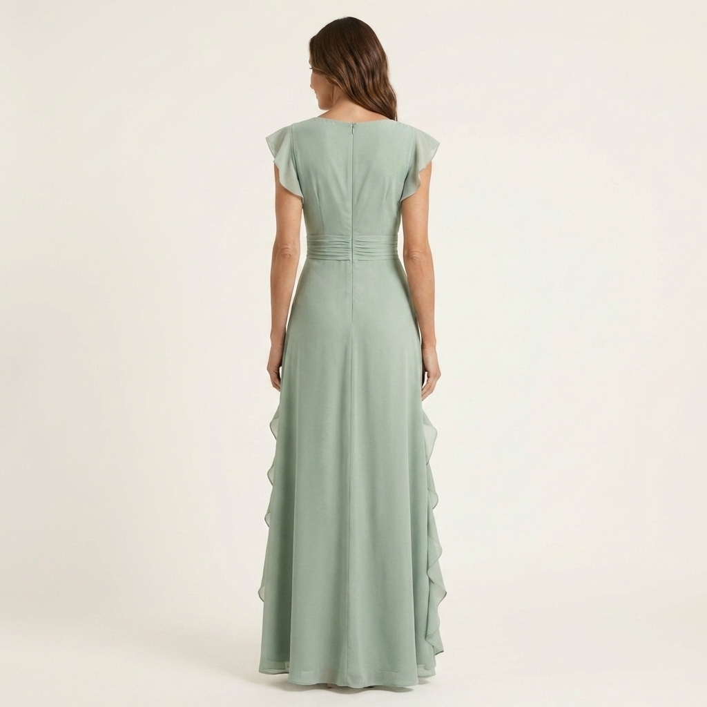Nellyana™ | Wrap-Style V-Neck Flutter-Sleeve Cascading Ruffle Maxi Dress