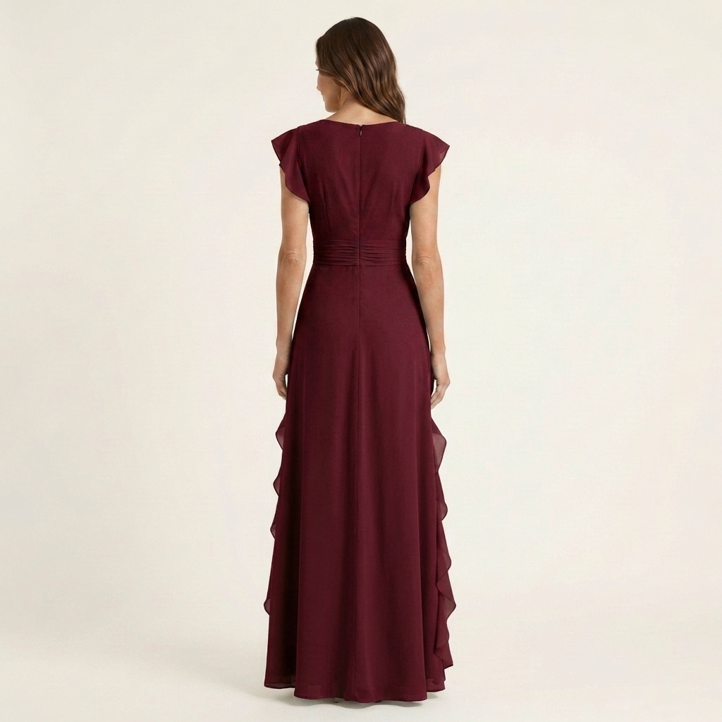 Nellyana™ | Wrap-Style V-Neck Flutter-Sleeve Cascading Ruffle Maxi Dress