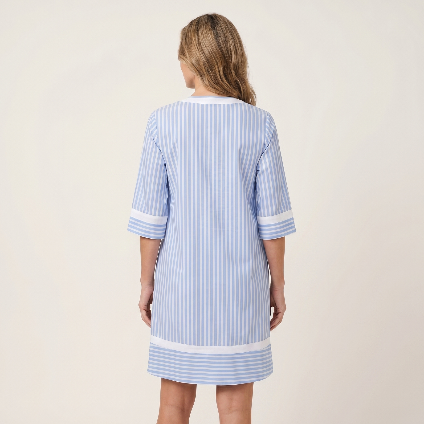 Sanina™ | Contrast-Trim Stripe V-Neck Cotton Shift Dress