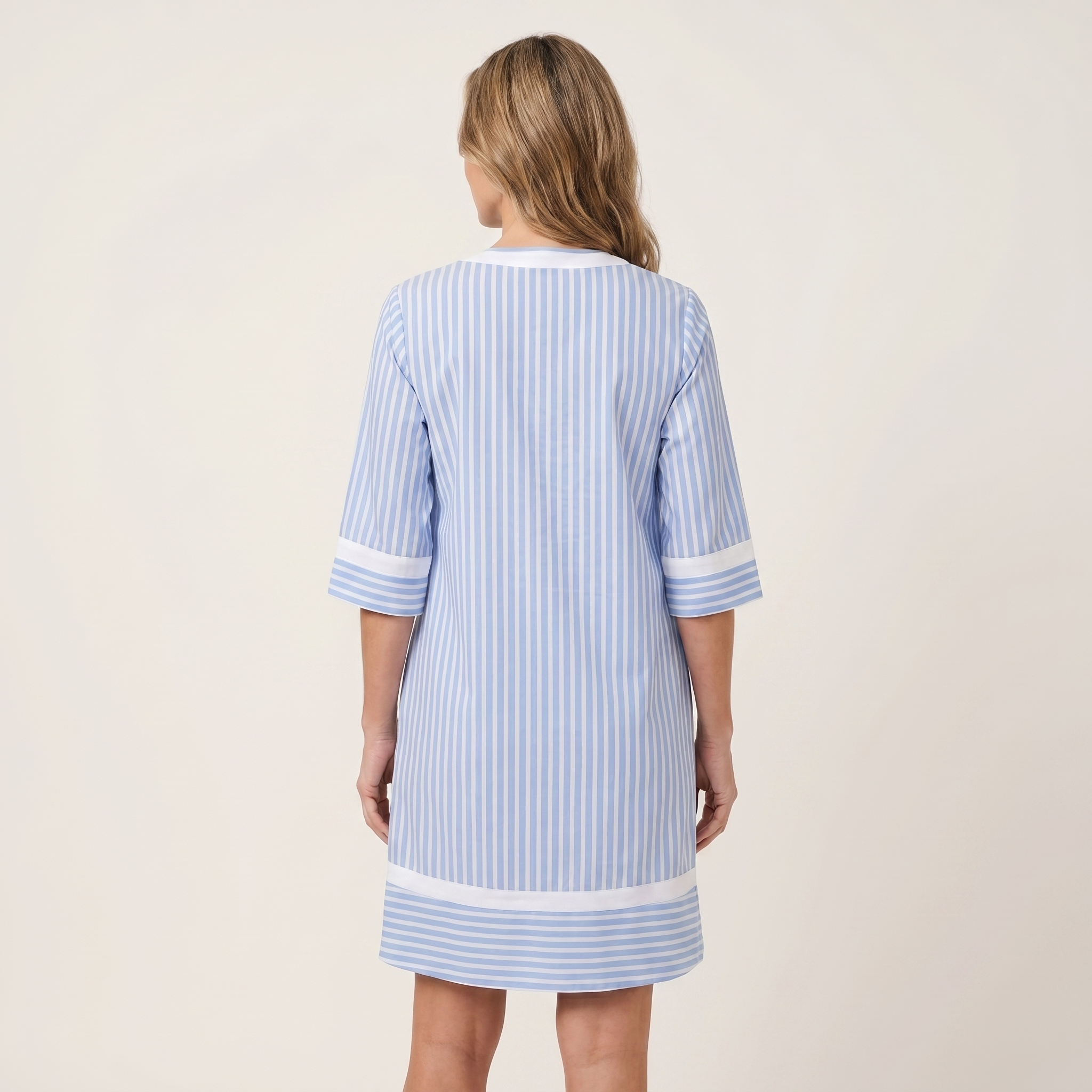 Sanina™ | Contrast-Trim Stripe V-Neck Cotton Shift Dress