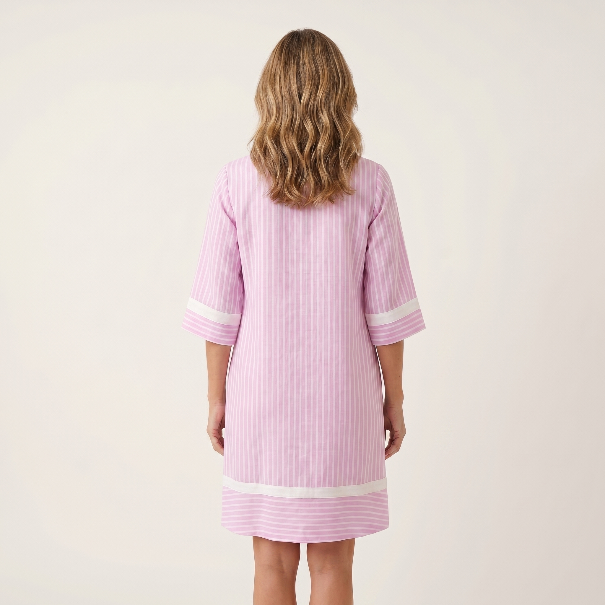 Sanina™ | Contrast-Trim Stripe V-Neck Cotton Shift Dress