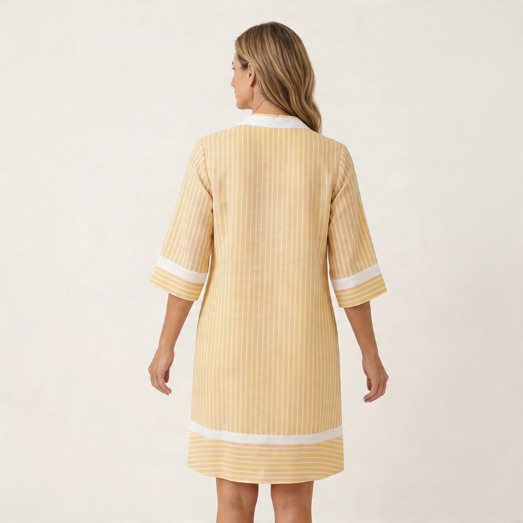 Sanina™ | Contrast-Trim Stripe V-Neck Cotton Shift Dress