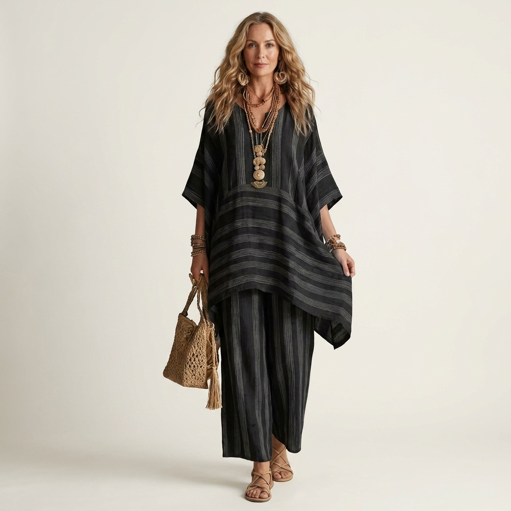 Kiara™ | Two-Piece Striped Cotton-Linen Set
