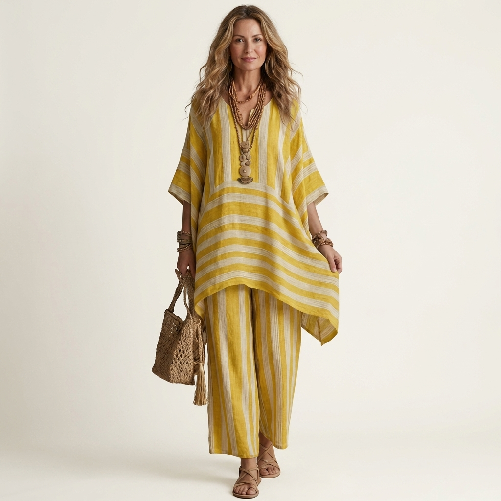 Kiara™ | Two-Piece Striped Cotton-Linen Set
