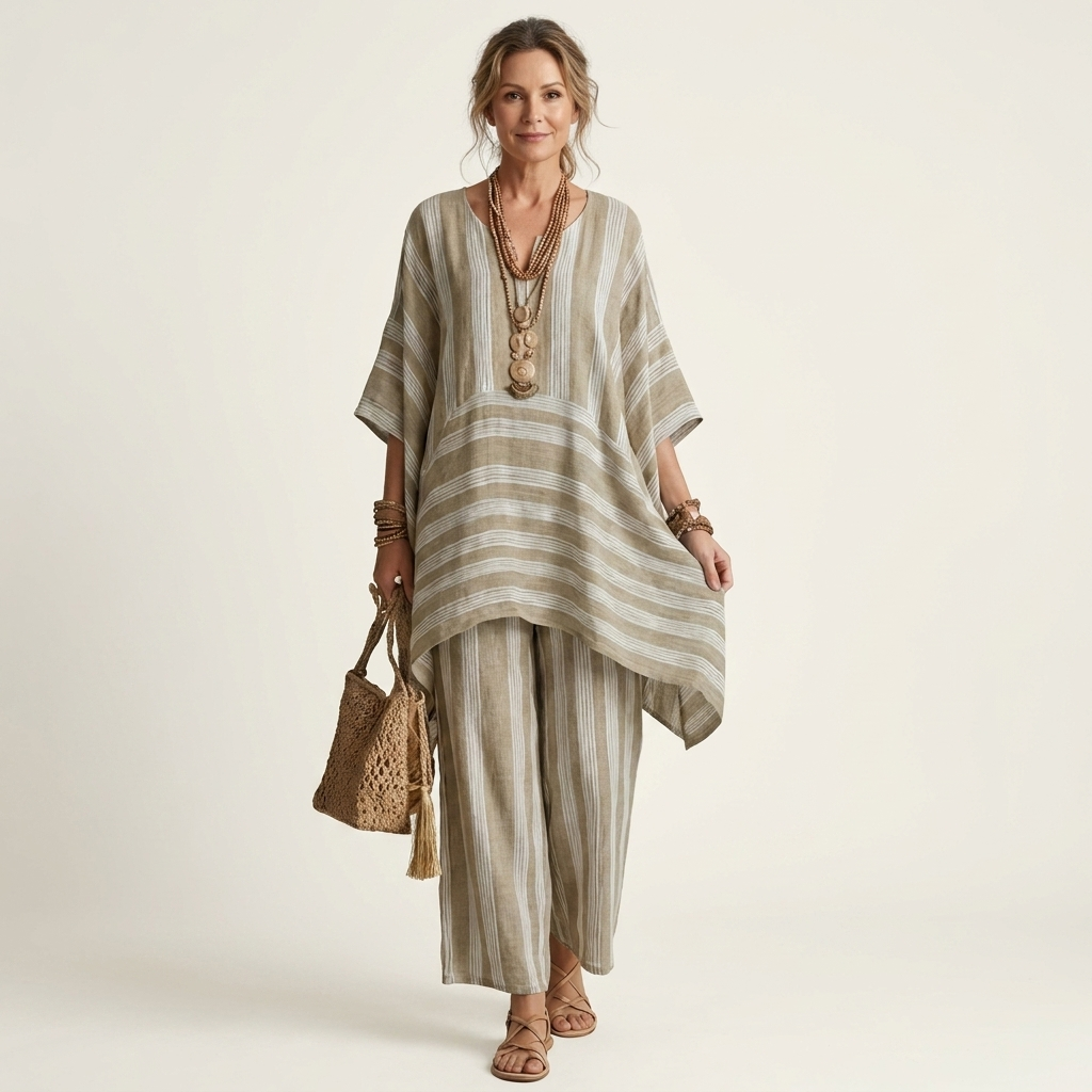 Kiara™ | Two-Piece Striped Cotton-Linen Set