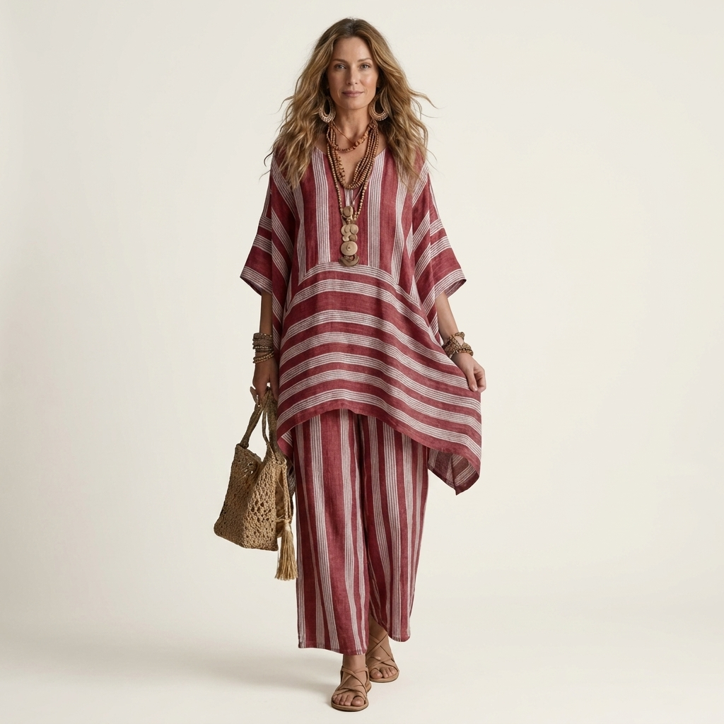 Kiara™ | Two-Piece Striped Cotton-Linen Set