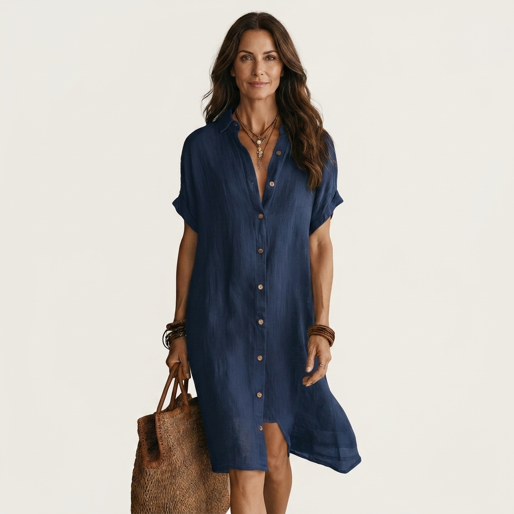 Nidalie™ | Midi Shirt Dress with Rolled Cuffs