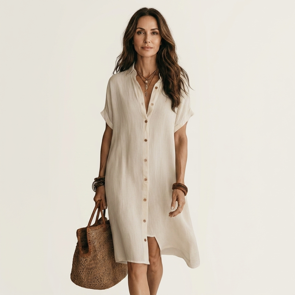 Nidalie™ | Midi Shirt Dress with Rolled Cuffs