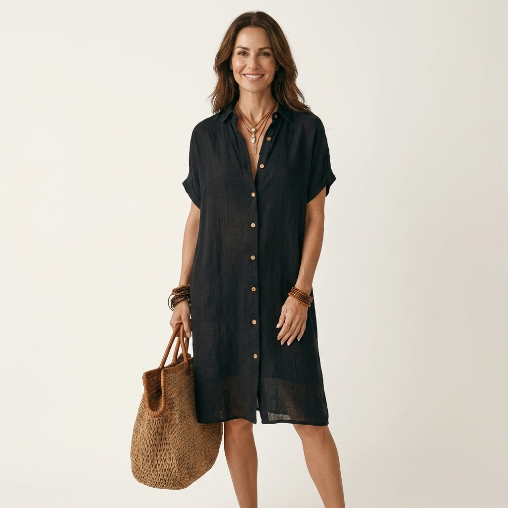 Nidalie™ | Midi Shirt Dress with Rolled Cuffs