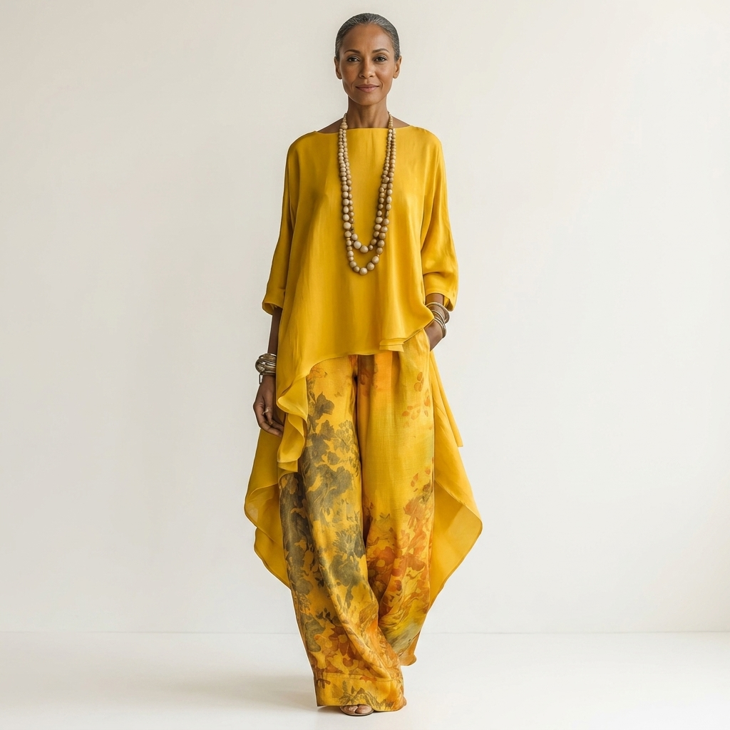 Cariola™ | Two-Piece Cotton-Silk Set with Asymmetric Tunic