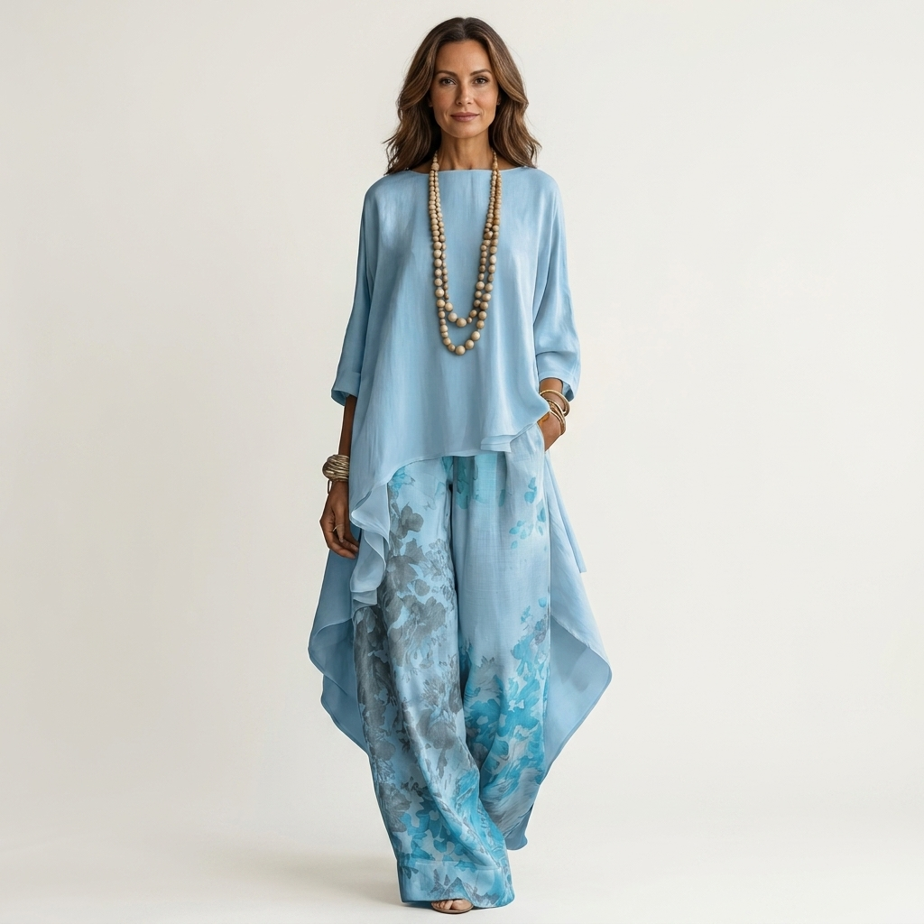 Cariola™ | Cotton-Silk Two-Piece Set with Asymmetric Tunic