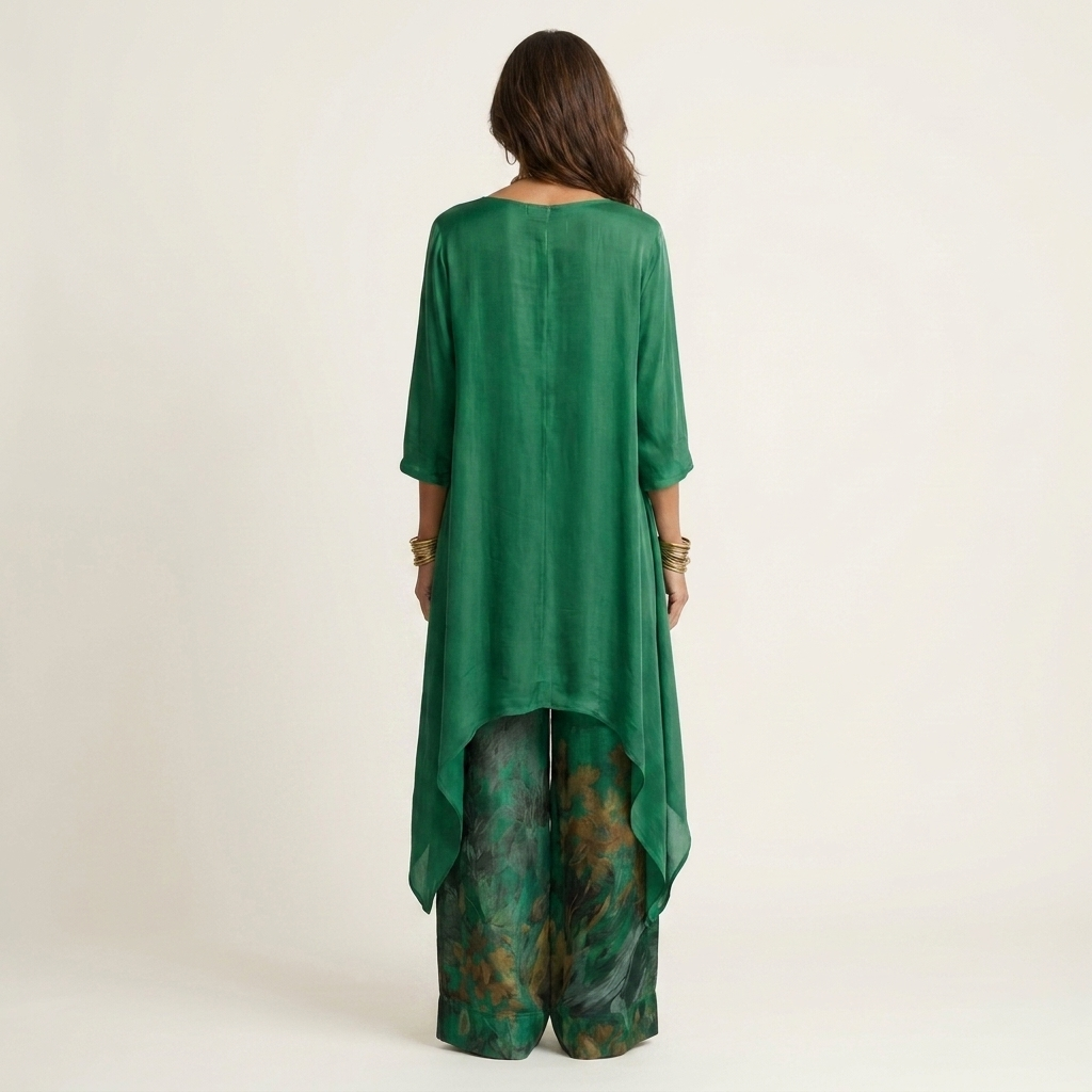 Cariola™ | Two-Piece Cotton-Silk Set with Asymmetric Tunic