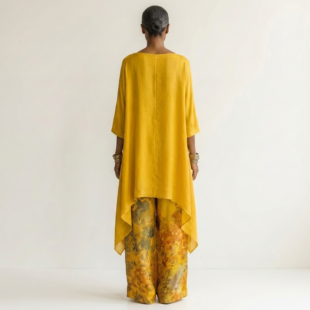 Cariola™ | Two-Piece Cotton-Silk Set with Asymmetric Tunic