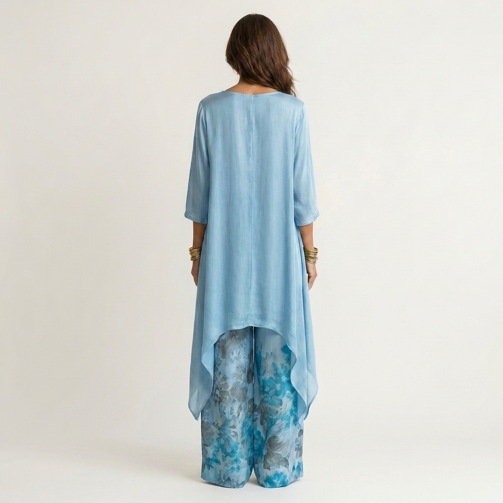 Cariola™ | Cotton-Silk Two-Piece Set with Asymmetric Tunic