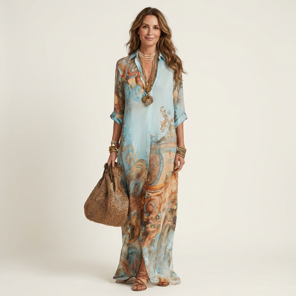 Lanie™ | Silk Maxi Shirt Dress