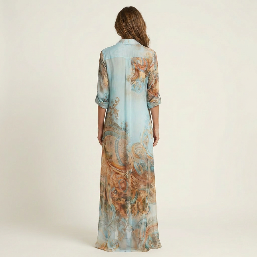 Lanie™ | Silk Maxi Shirt Dress