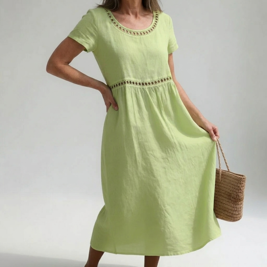 Olivia - Eyelet Trim Midi Dress