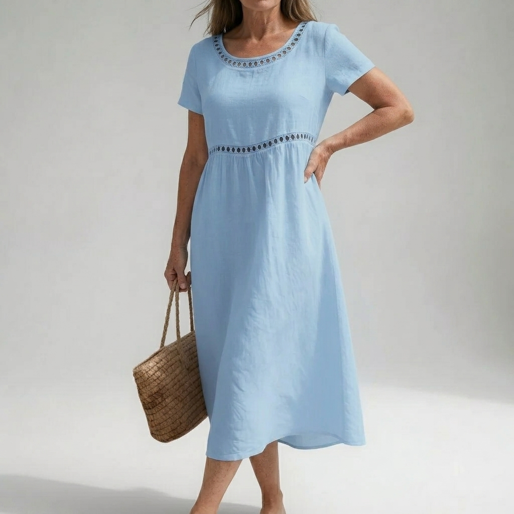 Olivia - Eyelet Trim Midi Dress