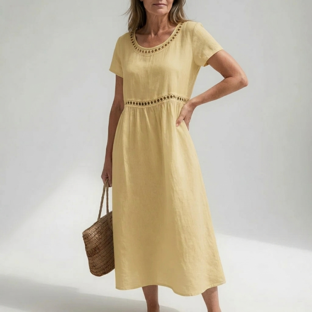Olivia - Eyelet Trim Midi Dress