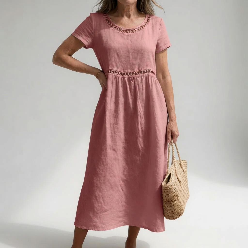 Olivia - Eyelet Trim Midi Dress
