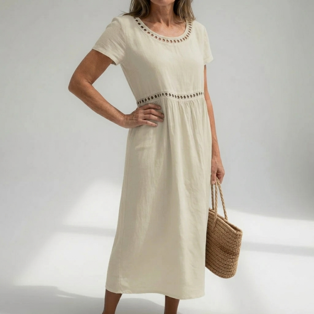 Olivia - Eyelet Trim Midi Dress