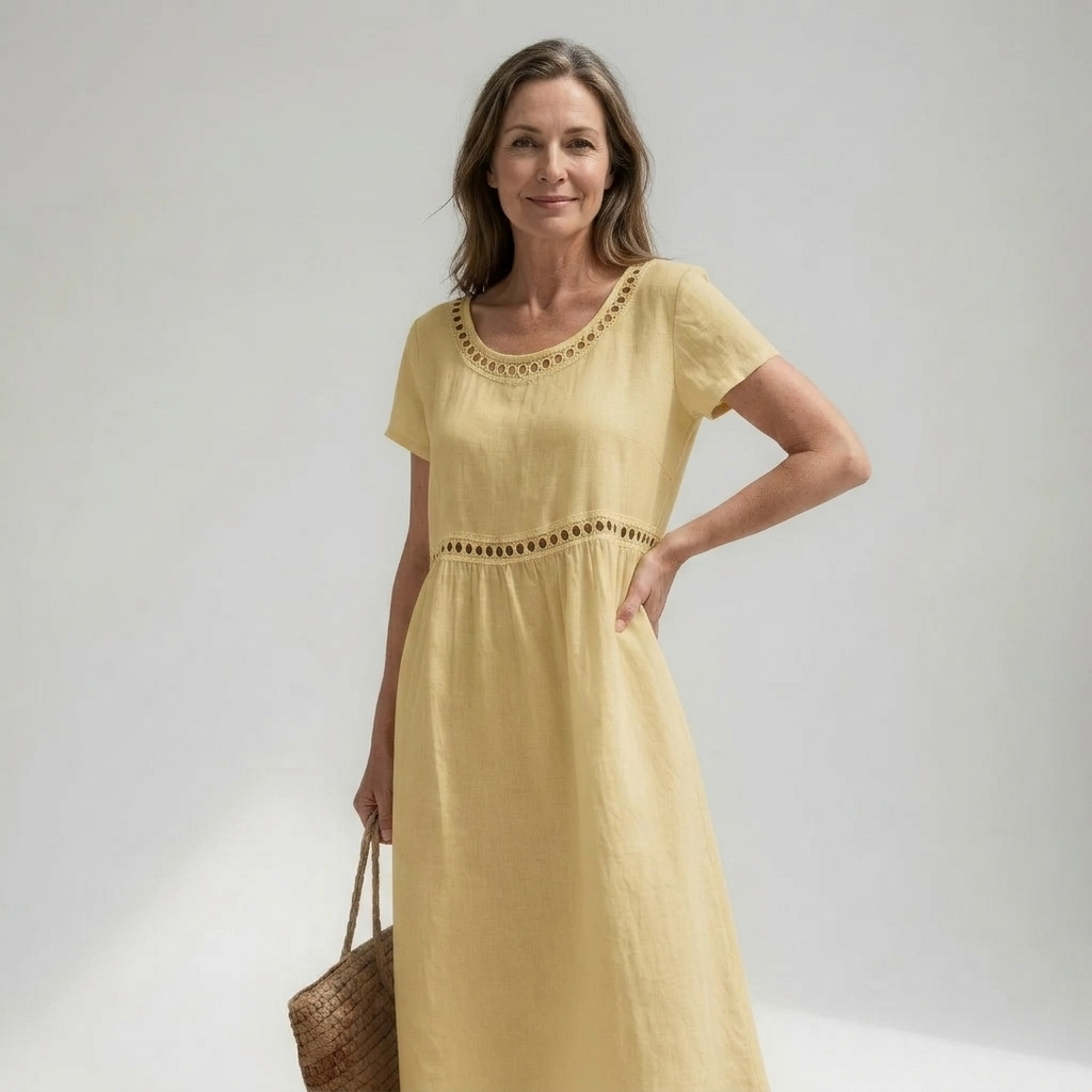 Olivia - Eyelet Trim Midi Dress