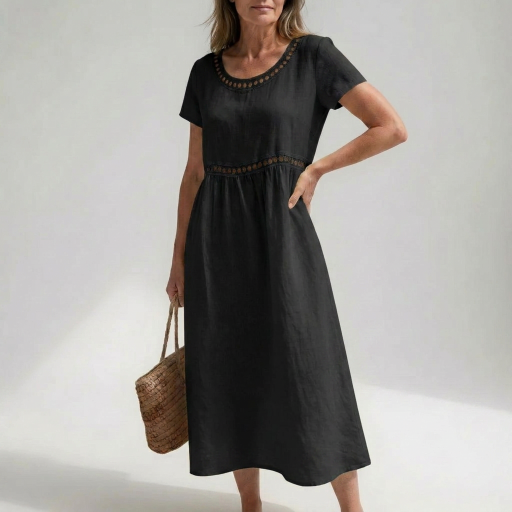 Olivia - Eyelet Trim Midi Dress