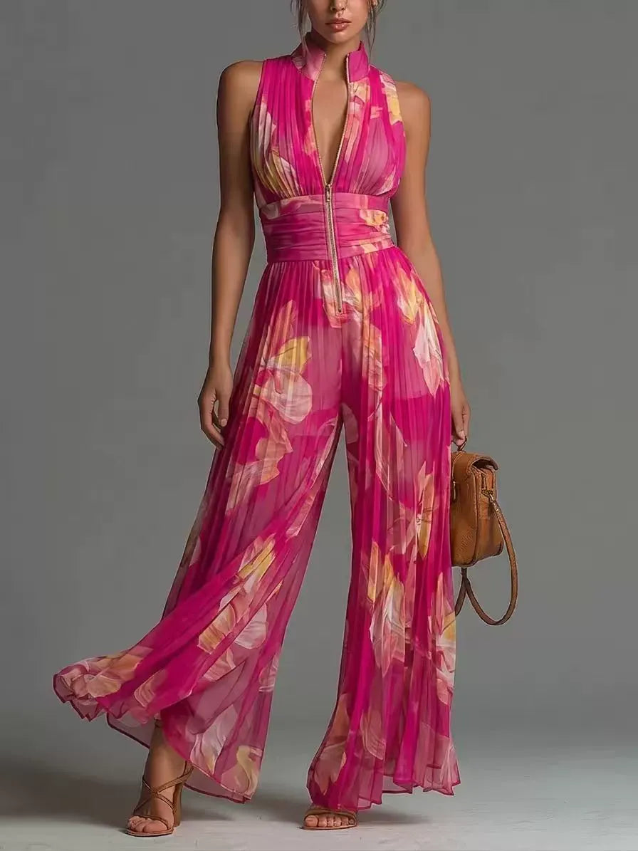 ZARIKA | Pleated Halterneck Wide-Leg Jumpsuit