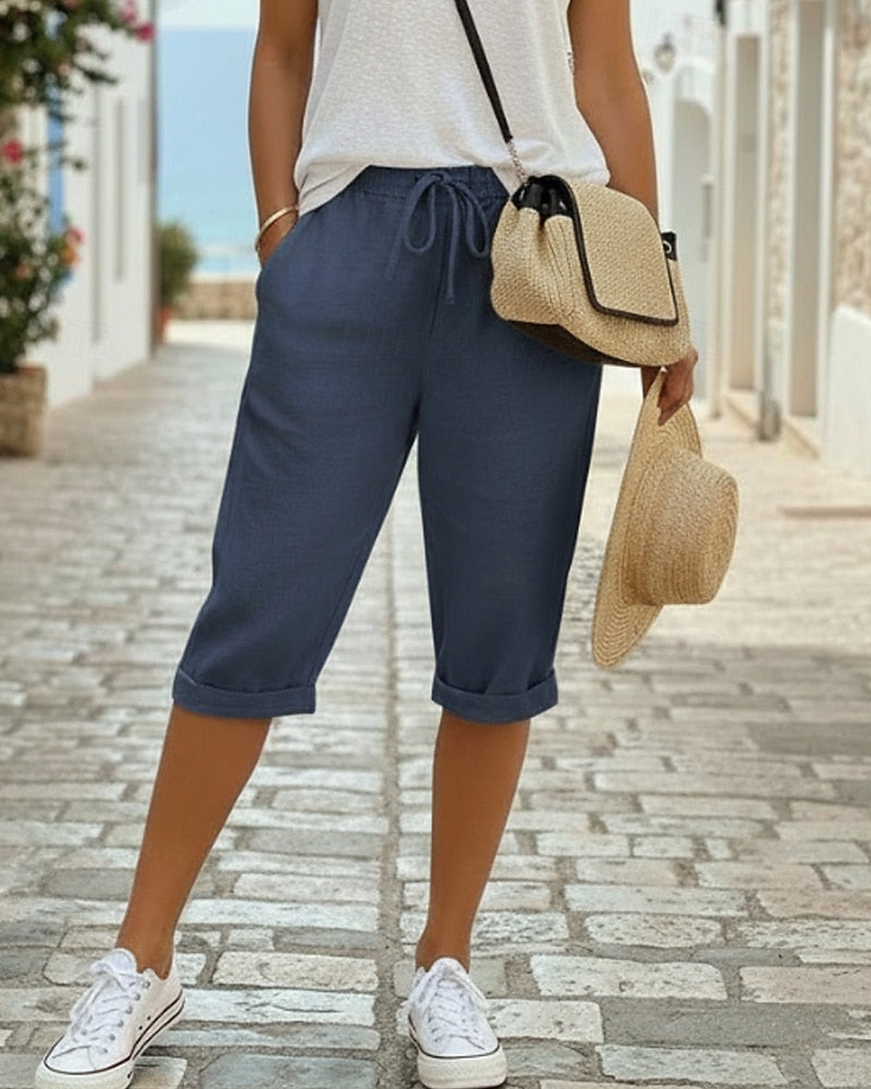 Dina | Casual Linen Cropped Pants