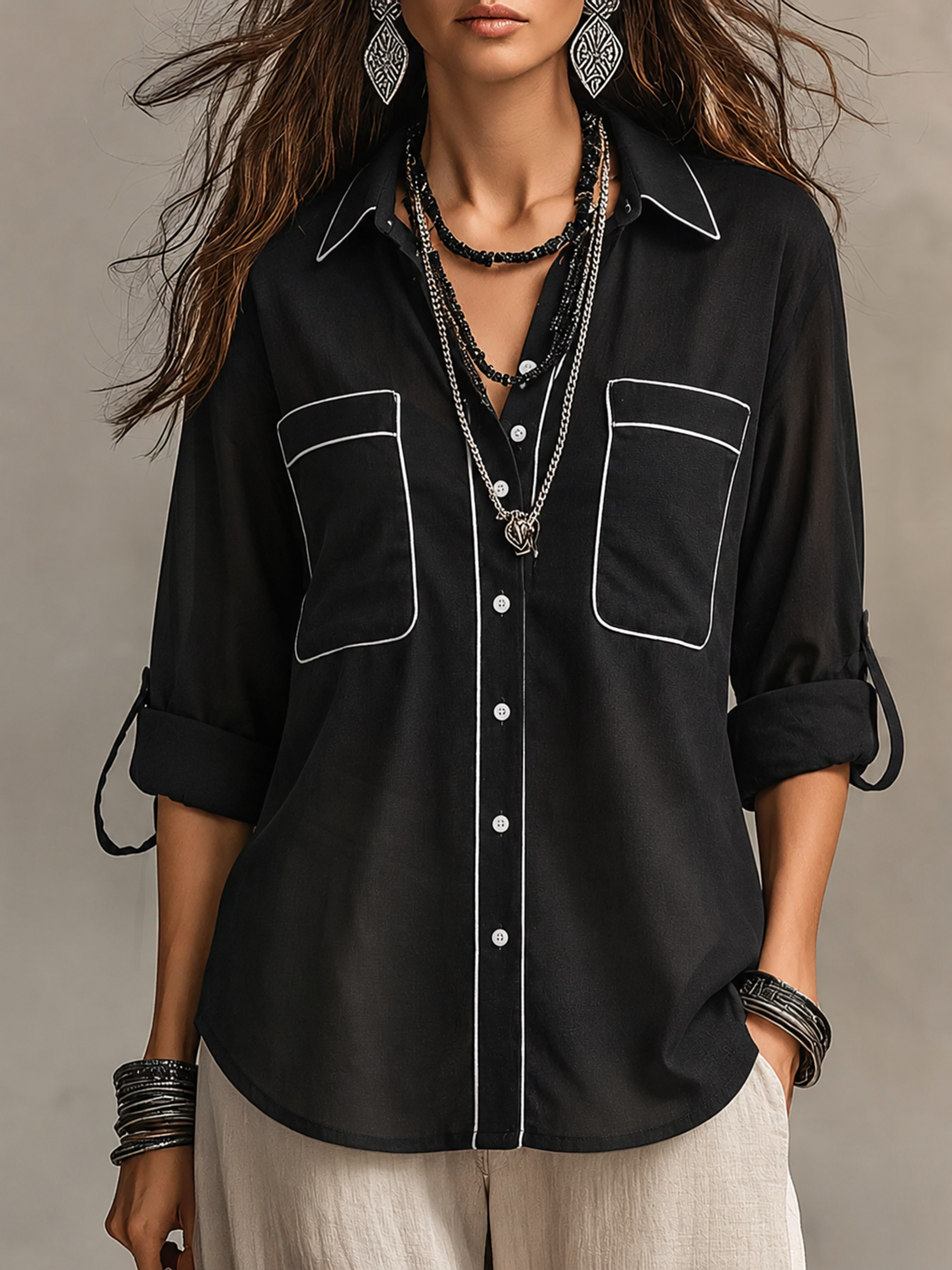 Quinn | Modern Bohemian Effortless Black Linen Shirt