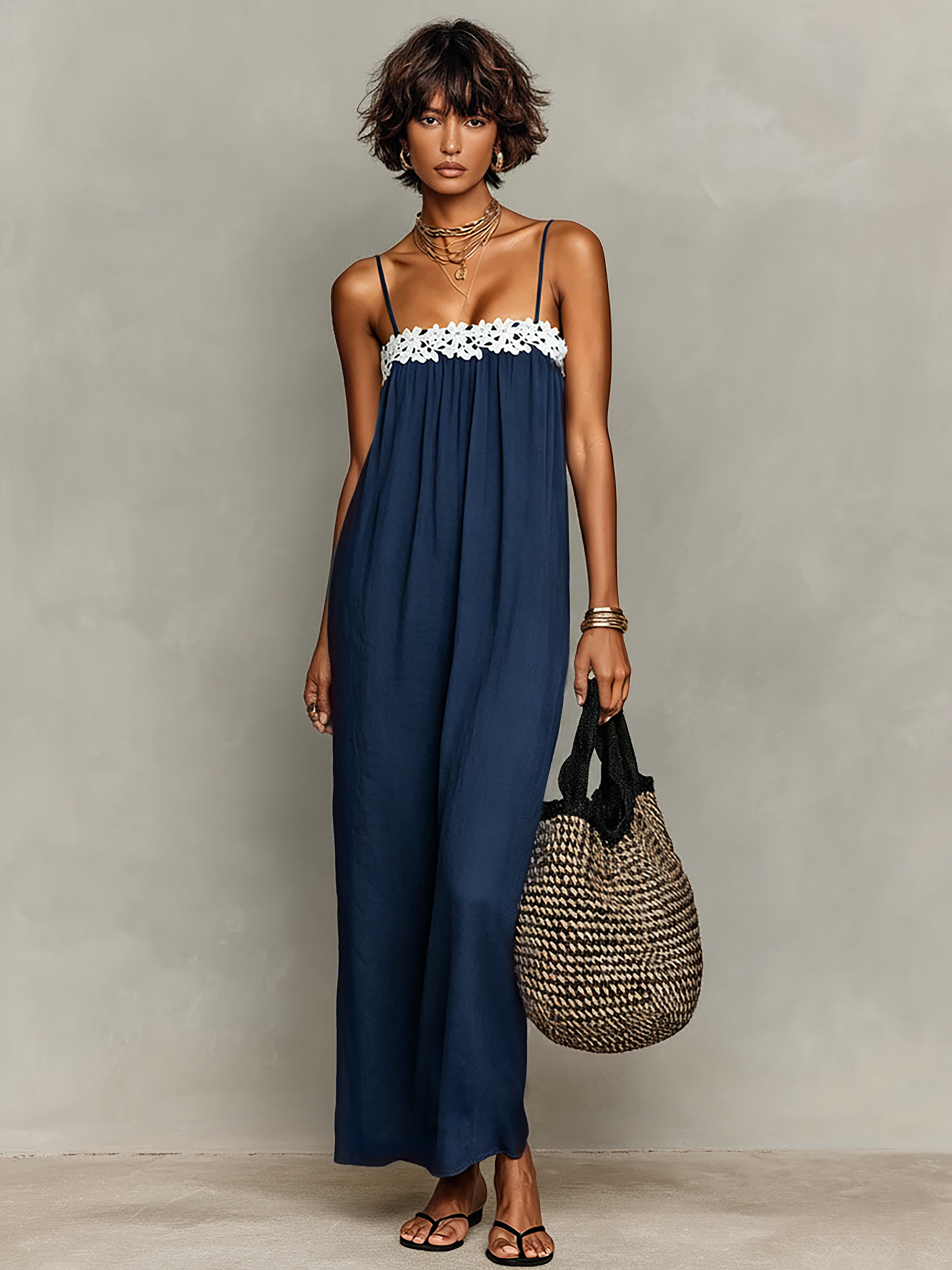 April | Linen-Blend Lace-Paneled Strapless Spaghetti