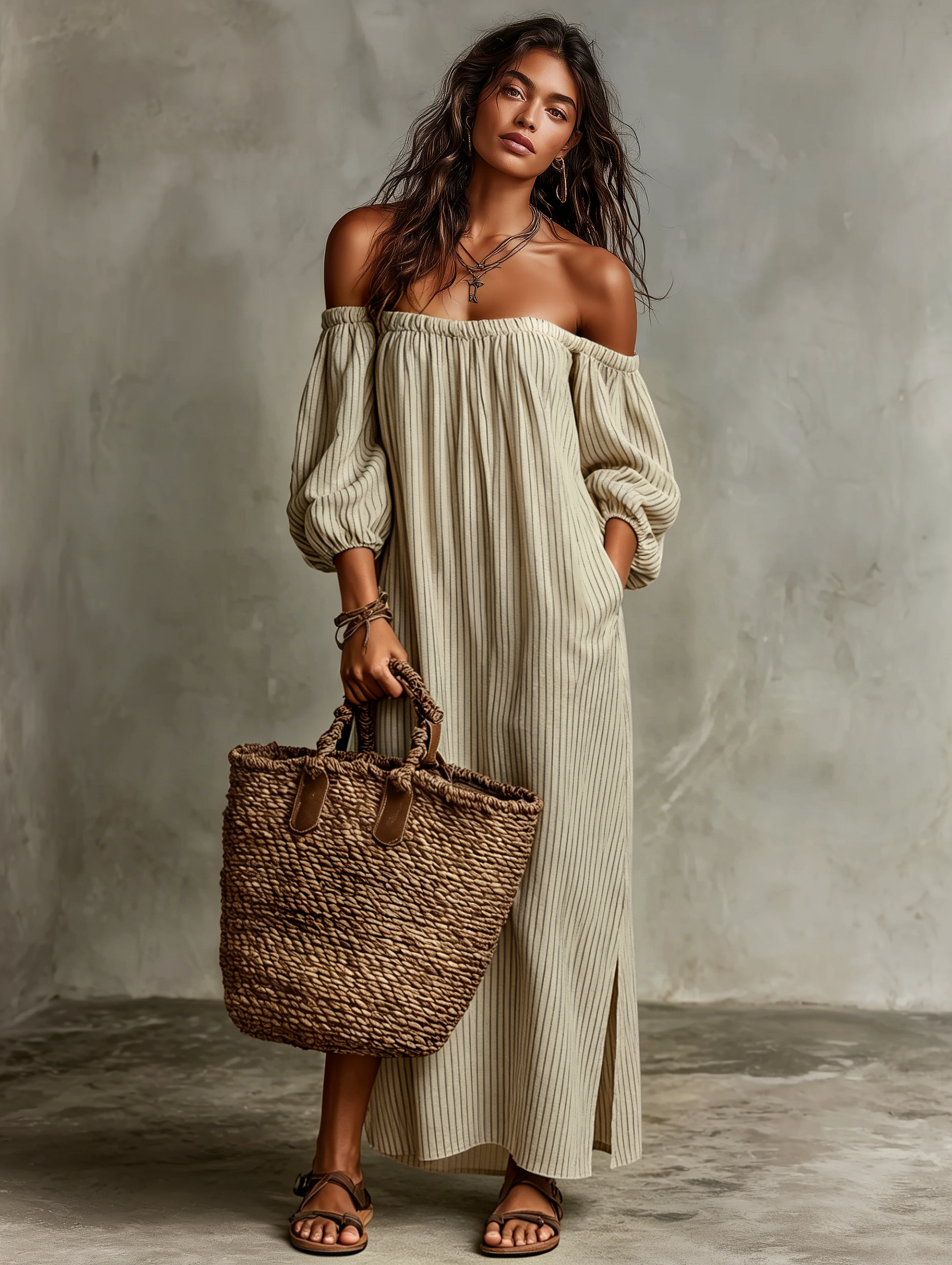 Anna | Vacation Cotton-linen Blend Off-shoulder