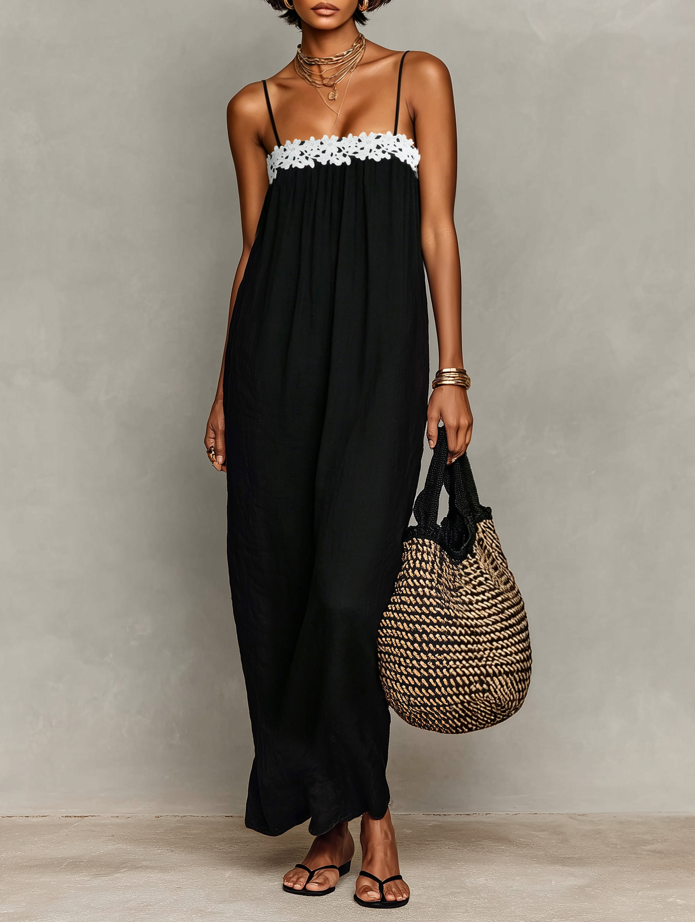 April | Linen-Blend Lace-Paneled Strapless Spaghetti