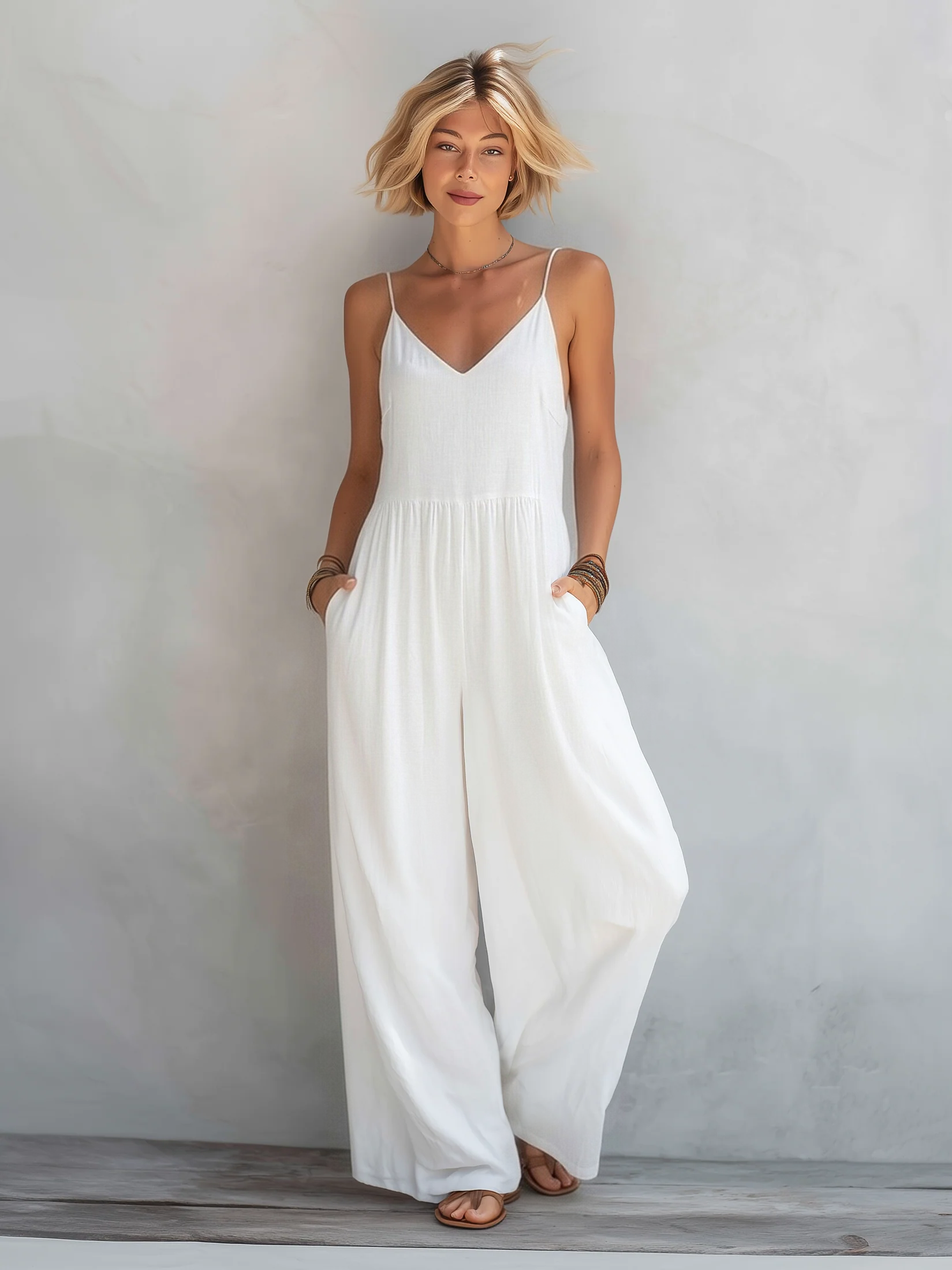 Josie | Casual White Cotton-linen Blend