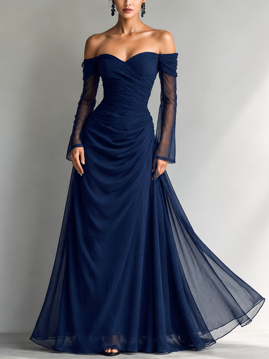 Elise | Elegant Dark Blue Chiffon