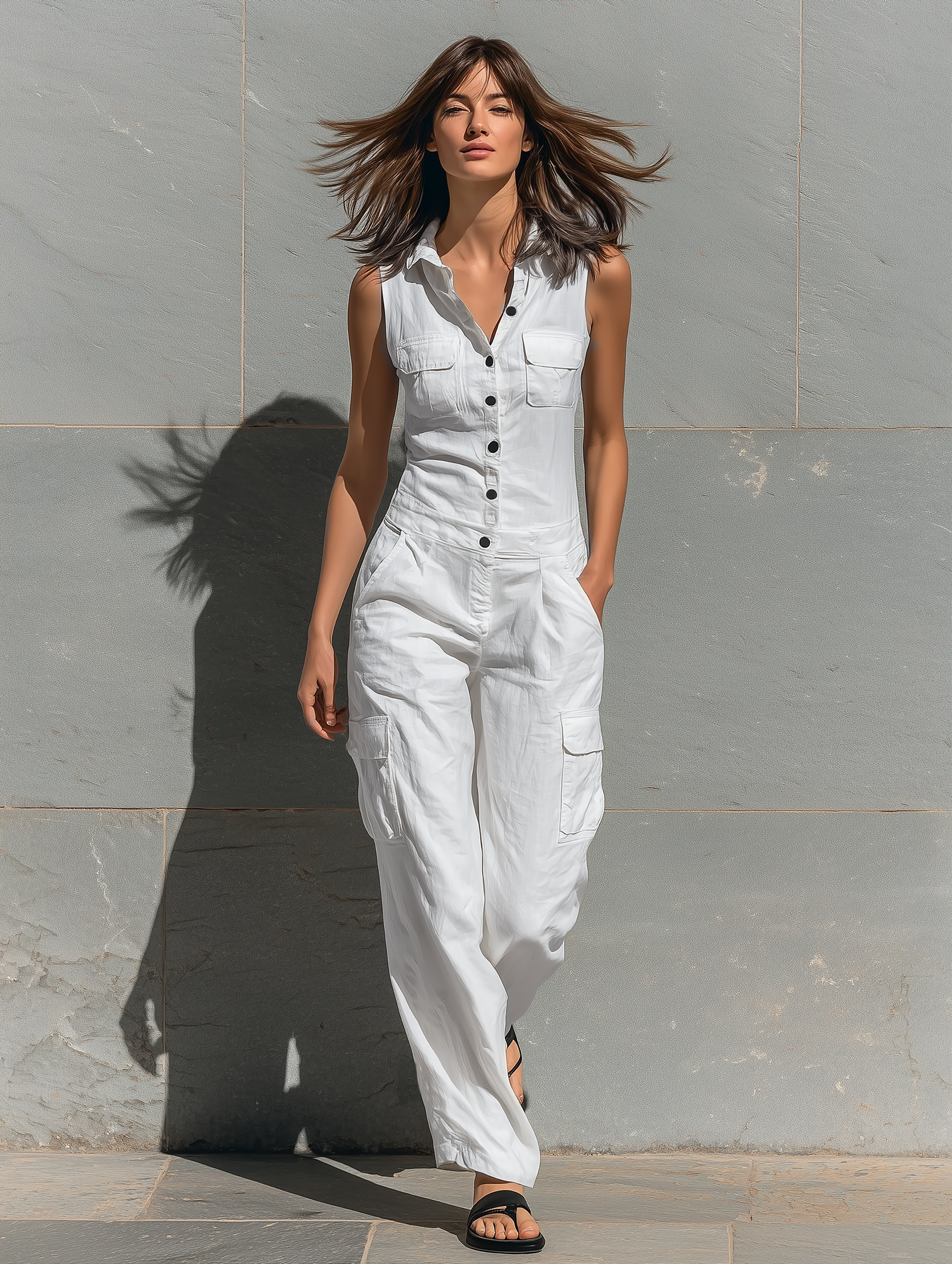 Jean | Cotton Blend Single-breasted Sleeveless