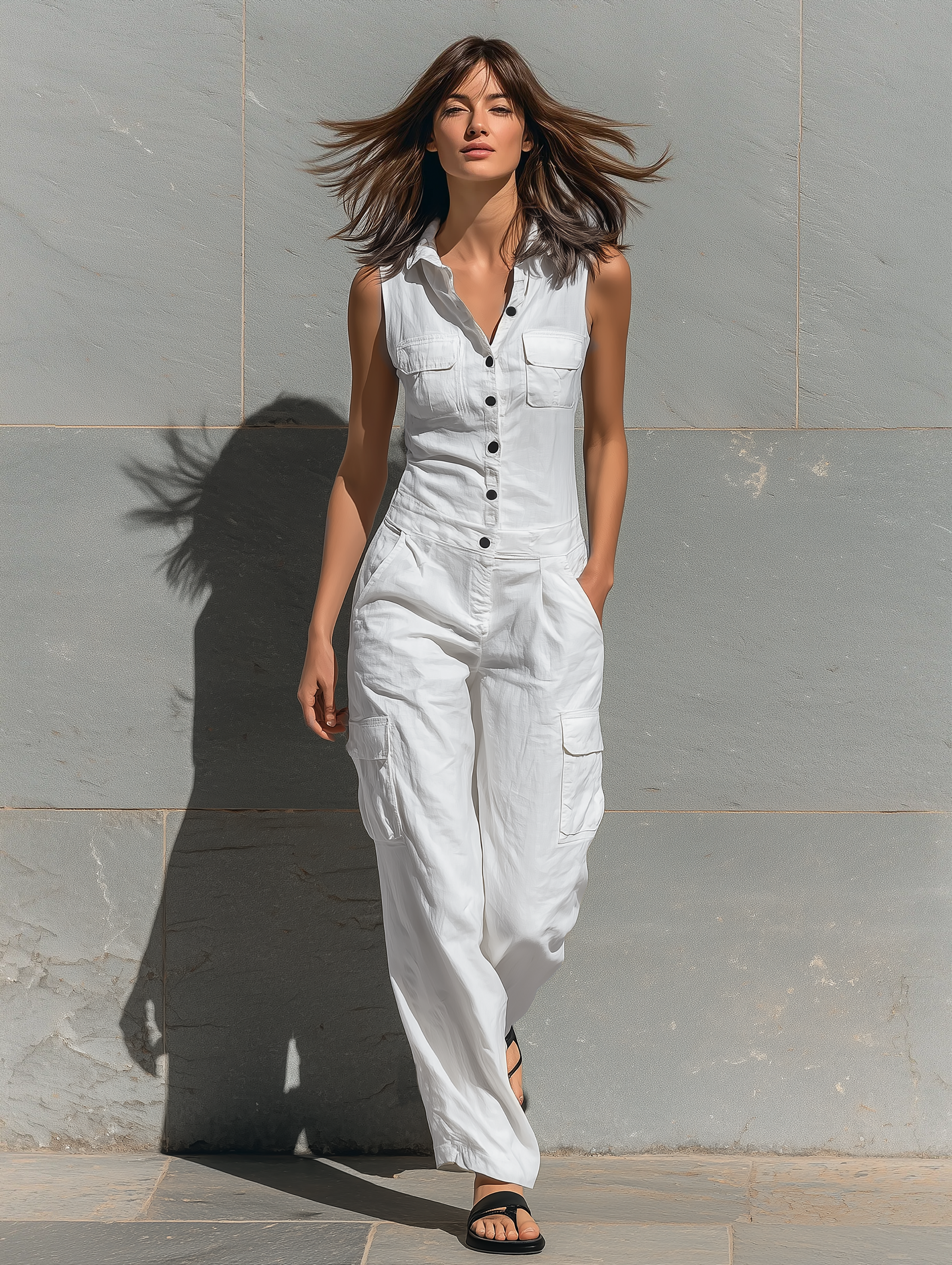 Jean | Cotton Blend Single-breasted Sleeveless
